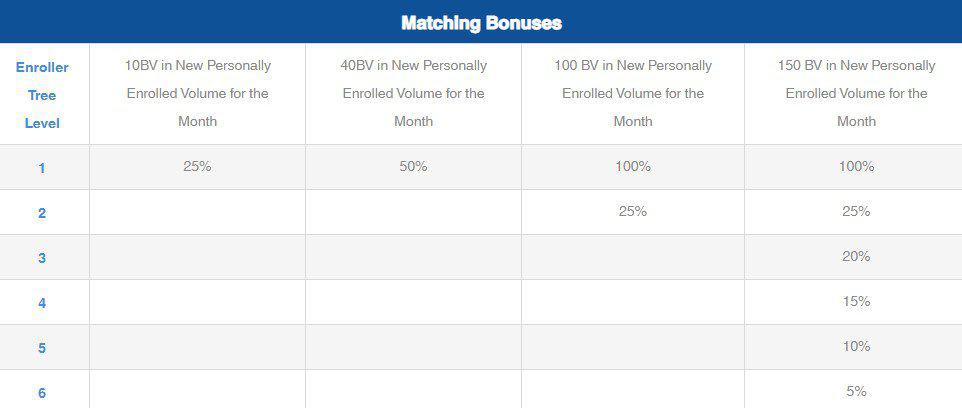 Matching Bonuses Chart for IcoinPro in the article Is ICoinPro A Scam? Looking for Warning Signs