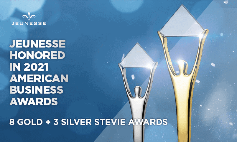 Photo of jeunesse awards given at the American Business awards in 2021. used in the article Jeunesse Global Products. Genuine MLM or 1 Big Pyramid Scheme