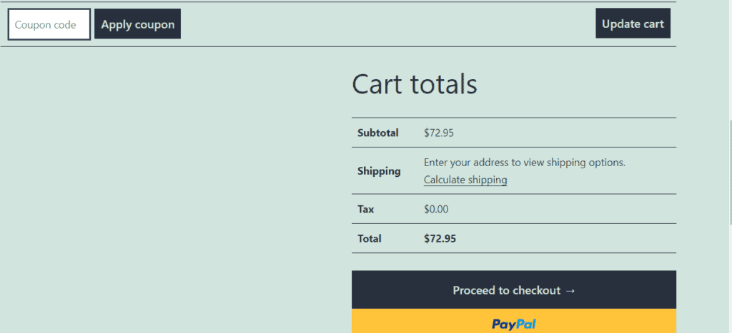 Screenshot of cart on  WooCommerce, used in the article, How to Build an E-Commerce Store with WordPress 