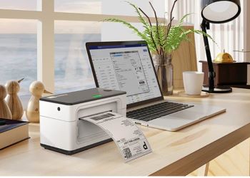 Photo of a Munbyn label printer and a laptop computer on a desk used in the page,  Links to Useful Sites For Online Entrepreneurs