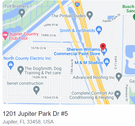 A google map showing 1201 Jupiter Park Drive #5. Used in the article,  Are Things Going Sour for Livegood?