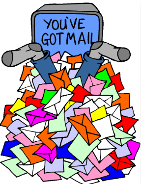 A gif showing a screen with the words "You've got mail" and in the foreground a pair of stockinged feet protruding above a pile of letters. used in the article Is Cliqly an easy way to earn online.