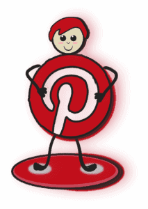 The Pinterest man. A red haired stick drawing holding onto a Pinterest logo. Used in the article, How to Make a Niche Website Profitable,