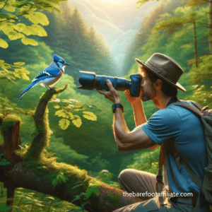 A person photographing a bird in a natural setting. used in the article 7 profitable Retirement Hobbies for Couples. 